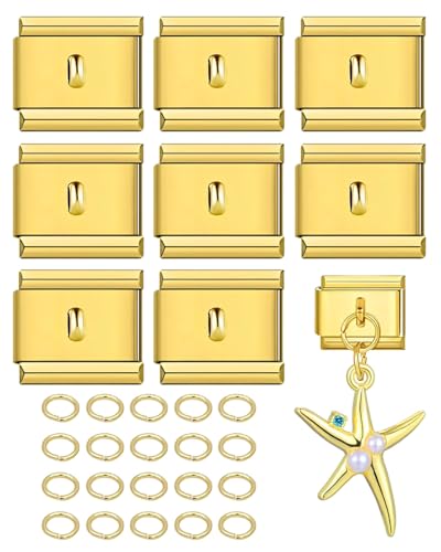 UYRVAPE 8 piezas Italian Charms Module 9 mm, Charm personalizado con temática, con Anillo partido, dije de eslabón italiano de acero inoxidable para DIY(oro)