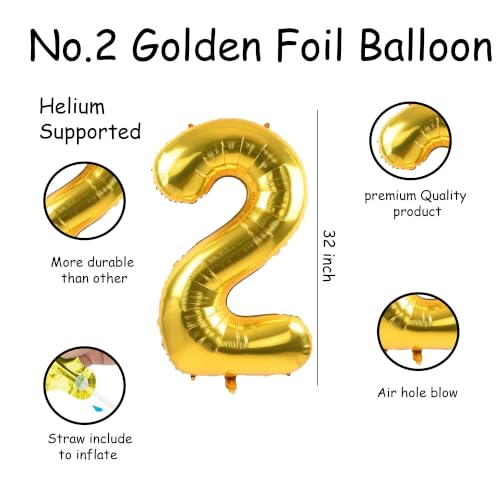 Image of Blue 32 Inches Numbers 2 Shape Large Big Foil Helium Balloons For Party Decorations In Happy Birthday Anniversary Office Items Materials Set Pack, Pack Of 13