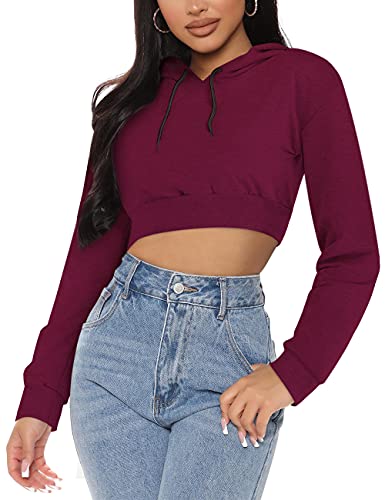 Cuihur Women s Casual Hoodies Sweatshirt Long Sleeve Crop Tops Hoodie Pullover Top Fuchsia XL
