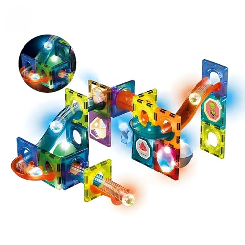 Image of Light-up Magnetic Building Tiles Set, 49 Pieces, Educational STEM Construction Toy with Glowing Balls and Spotlights, Ages 3+ (Light Magnetic Blocks)