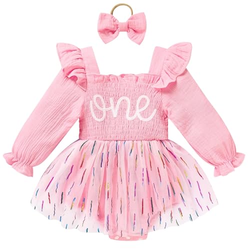 Baby Girl 1st Birthday Clothes One Year Old Tulle Romper Long Sleeve Bodysuit Cake Smash Outfits