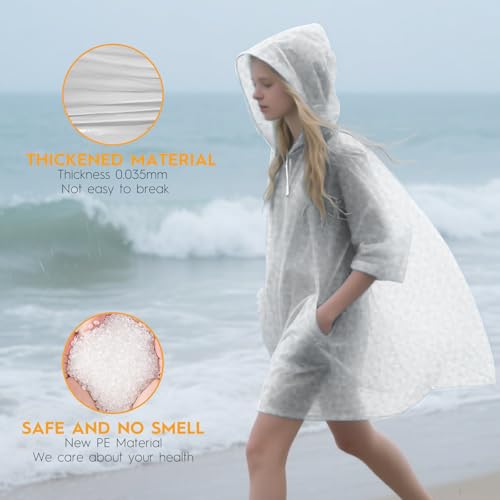 8 & 20 Pack Disposable Rain Ponchos for Adults/Youth - 6 Color Waterproof PE Hooded Raincoats, Drawstring, Emergency4