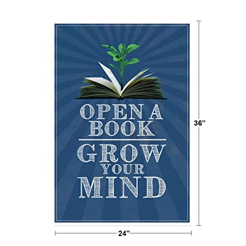 Image of Library Posters Open A Book Grow Your Mind Literature Poster Classroom Elementary Literature School Cool Wall Art Print Poster 24x36