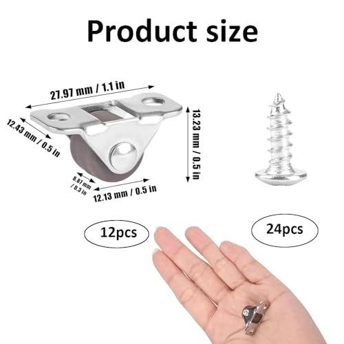 12pcs Roulettes Mini de 1/2 Pouce Auto-adhésives, Roulettes d'Appareils à Direction Unique, Plaque Supérieure en Acier, Roulettes Silencieuses en Nylon pour Appareils de Cuisine, Meubles, Chariots de Jouets, Boîtes de Rangement