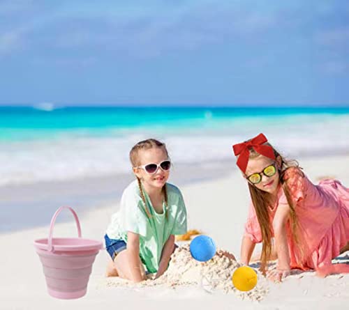 Faltbarer Eimer, Mehrzweck für Strand, Campingausrüstung, Strandpart，Faltbarer Silikon Eimer 5L，Angelzubehör Klappeimer (Rosa)