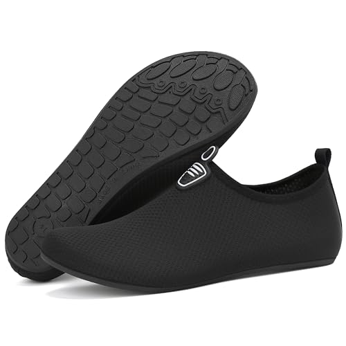 RUOMU Badeschuhe Herren Damen Wasserschuhe Schnell Trocknend Schwimmschuhe Barfußschuhe rutschfeste Leicht Aquaschuhe Strandschuhe fur Männer Frauen,Schwarz 42 EU