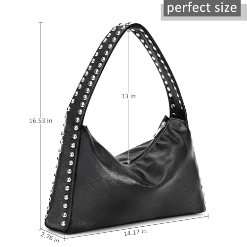 Image of Shoulder Purse,Punk Studded Purse Western Solid Vintage Underarm Bag Tote Bag, Handbag with Zipper Closure for Women (Black-sliver)