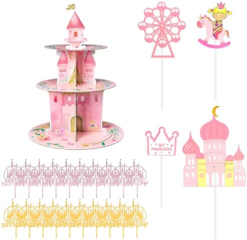 Cupcake-Ständer 3-etagig Mit Schloss-Design – Rosa Prinzessinnen-Deko Für Geburtstag, Hochzeit & Party