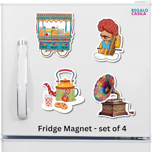 Image of Regalo Casila Fridge Magnet Set of 4, Indian Cultural Themed Resin Magnets, Funny Caricature Design - Door Decoration, Wardrop Magnets with Eligant Design