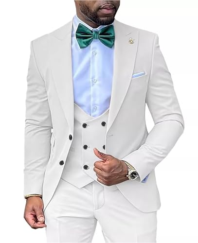 Mens 3 Piece Slim Fit Suit 2 Button Jacket Double Breasted Vest Pants Formal Suit Tuxedo Set for Wedding Party Dinner