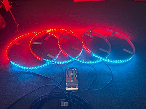 4PCS 17.5'' Dream Color Chaser RGB Changing LED Wheel lights w/Turn Signal,Lock,Braking Functionand Can Controlled by Remote and APP Simultaneously
