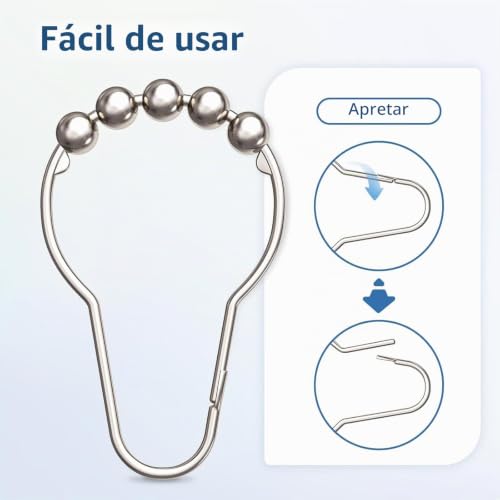 Miniatura 4 de Fayahar 20 Piezas Anillos De Cortina De Ducha, Anillas Cortinas, Ganchos Para Cortina De Ducha Con Sistema Deslizante, Para Baños, Ventanas 7,5 X 4 Cm, Plateado
