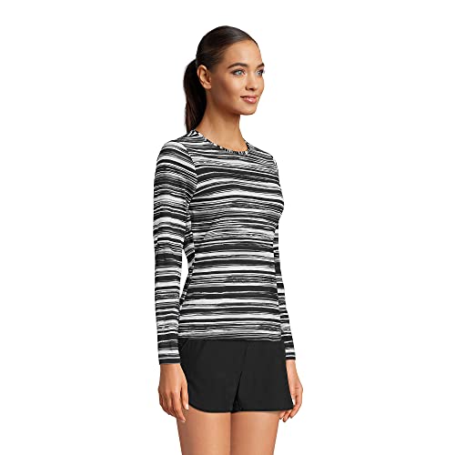 Lands' End Womens Long Sleeve Swim Tee Rash Guard Black/White Ombre Regular Medium4
