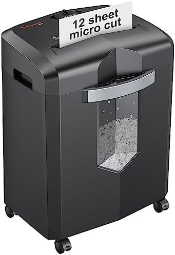 Bonsaii 12-Sheet Micro Cut Shredders for Home Office, 60 Minute P-4 Security Level Paper Shredder for CD, Credit Card, Mails, Staple, Clip, with Jam-Proof System & 4.2 Gal Pullout Bin C266-B
