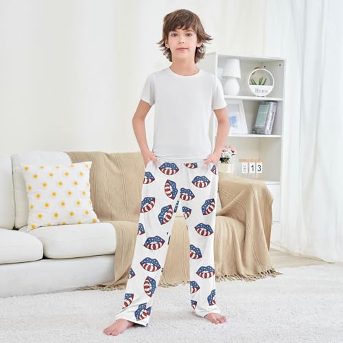 ZZXXB American Flag Lips Print Boys Long Pants Soft Trousers Elastic Waist Kids Lounge Bottoms with Pockets S-XL 5