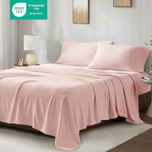 True North by Sleep Philosophy Soft & Cozy Micro Fleece Sheet Set, Fitted Sheets Deep Elastic Pocket Fits Up to 16" Mattress, Warm Winter Bedding, Fleece Bed Set Queen Blush 4 Piece by True North by Sleep Philosophy - Image 2
