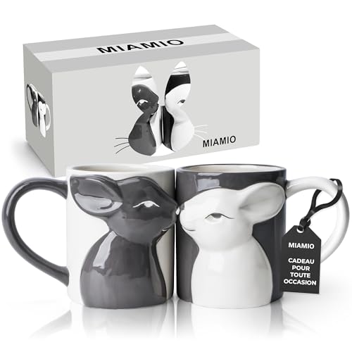 MIAMIO - Set Tasses Lapin / 2 × 400 ml Tasses à Café en Céramique - Cadeau de Pâques pour Couples, Femmes & Hommes - Anniversaire, Saint-Valentin -...