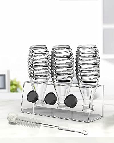 Howdah Portabotellas de Cocina Doble de Acero Inoxidable para 3 Botellas de Refresco y Tapones de Botellas con Tierra de Diatomeas Absorbente de Secado Rápido y Cepillo Plateado Cover