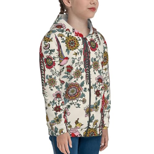 Dark Enchanted Flowers And Birds Kids Pullover Hoodies Boys Zip Up Sweatshirts Girls Athletic Clothes with Pocket4