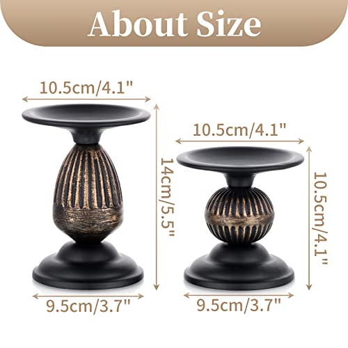 Sziqiqi Vintage Pillar Candle Holders Distressed Metal Candleholder Black Candlestick Holders Centerpiece Shabby Chic Ornaments for Coffee Dining Table Mantle Fireplace - Set of 2 - Image 6