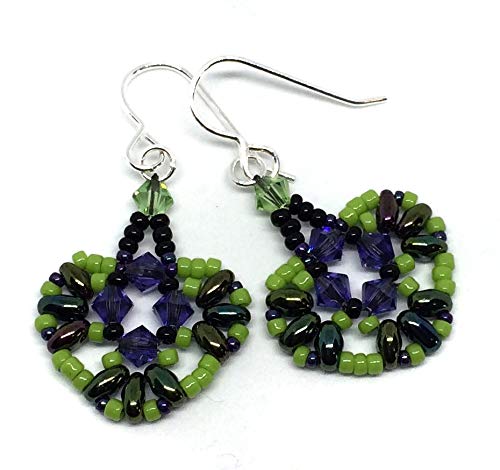 Vista 3 de Lime Green, Black, and Violet Crystal Dangle Earrings on Sterling Silver Ear Hooks