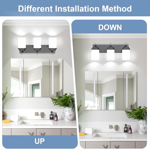 Image of Matte Black Bathroom Light Fixtures, 3 Lights Bathroom Lighting Fixtures Over Mirror, Square Design & Rectangle Large Backplate, Modern Vanity Lighting Fixtures, for Living Room /Bedroom