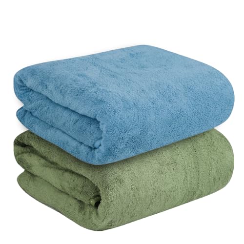 Image of Dribble Coral Fleece Weft Knitting 400 GSM Bath Towel 70 cm x140 cm | Ultra Soft, Quick Dry, Highly Absorbent | Lightweight & Skin-Friendly Towel for Bathroom, Gym & Travel, (Green /Blue, Pack of 2)