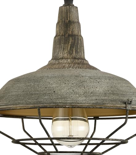 Image of HOLKIRT Farmhouse Barn Pendant Light Dimmable Hanging Ceiling Light Fixture with Cage Stained Finish Mold Color 1-Light for Kitchen Dining Bedroom