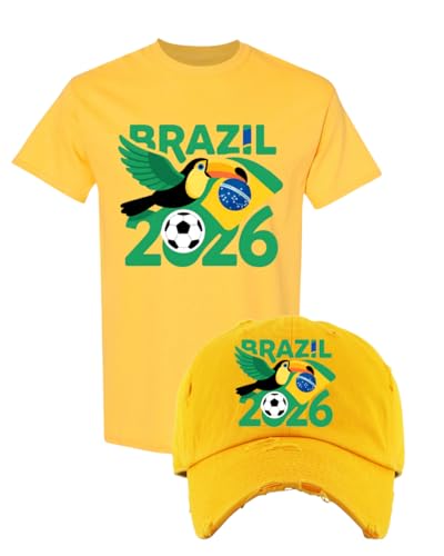ALLNTRENDS Brazil Soccer 2026 Toucan Fan Men's T Shirt (2XL, Dad Hat Gold and Daisy T Shirt)
