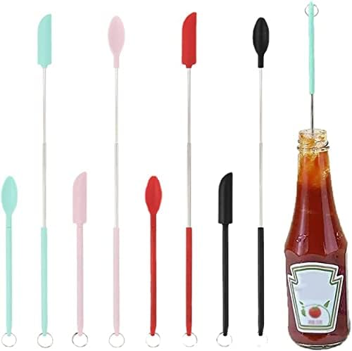 8 Pcs Mini Silicone Telescopic Spatula and Scooping Spoon, Silicone Heat-Resistant Upgrade Reusable Makeup Mini Spatula Sets with Hanging Buckle for Household Kitchen Cooking