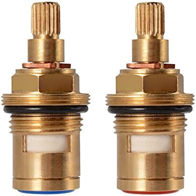 Replacement Brass Pair Ceramic Stem Disc Cartridge Mixer Hot and Cold Tap Inner Faucet Bathroom Basin Valve Quarter Turn G1/2" for Bathroom Kitchen Tap(1 Pair Hot & Cold)
