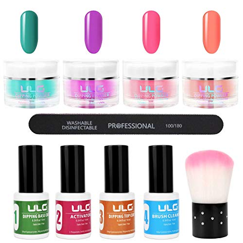 Dipping Powder Nail Starter Kit ULG 4 Autumn Fall Winter Colors Dip Power Set Acrylic Powder System for French Nail Manicure Art Set with Base, Activator, Top and Brush Saver No UV LED Required