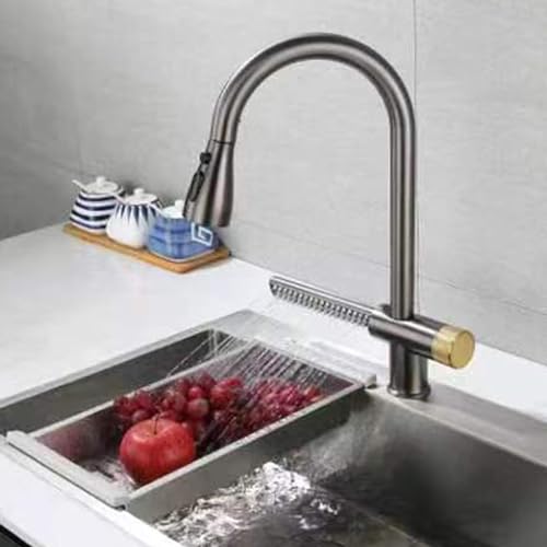 Grifos de cocina con rociador extraíble de acero inoxidable gris 5