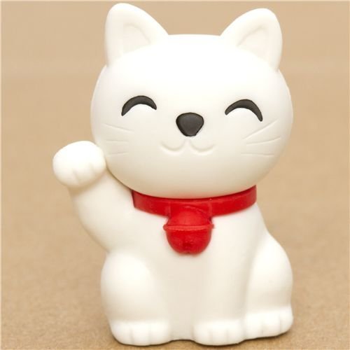 Iwako White Lucky Cat Eraser Maneki Neko From