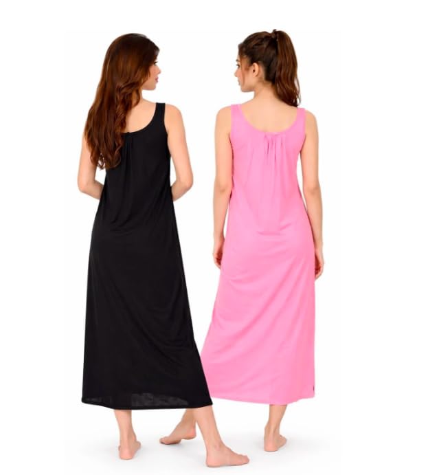 Image of Women's Sleeveless Maxi Night Dress, Spaghetti Strap Nighty, Comfortable Sleepwear Pack of 2