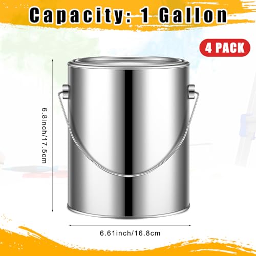 Uiifan 4 Pcs 1 Gallon Empty Paint Cans with Lids Metal Paint Buckets with Handle for Varnish Craft DIY Art Supply Storage (Silver)