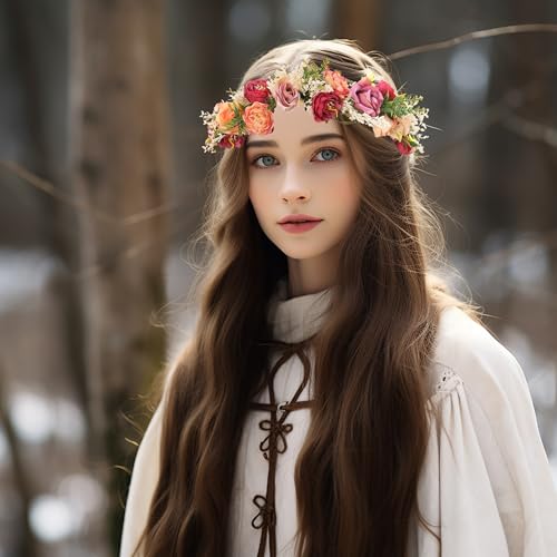 Image of Vivivalue Handmade Adjustable Flower Wreath Headband Halo Floral Crown Garland Headpiece Wedding Festival Party