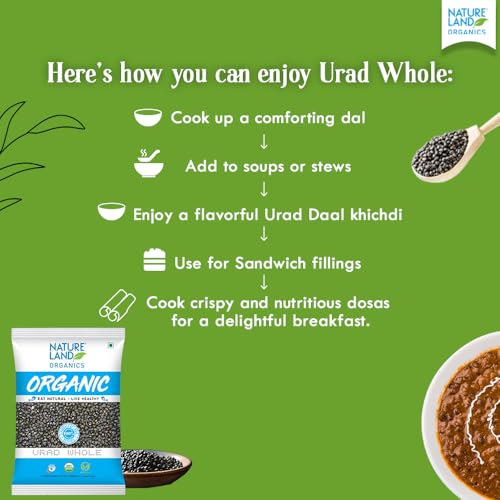 Image of Natureland Organics Urad Whole /Sabut /Urad Kali Daal 500 Gm - Organic Healthy Pulses (Pack of 3)