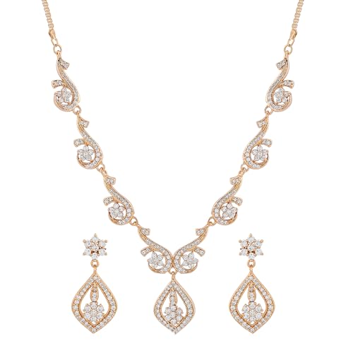 Estele Handcrafted Gold Plated Necklace Jewellery American Diamond Necklace Set for Women (B08D8QTZ5W) Amazon Price History, Amazon Price Tracker