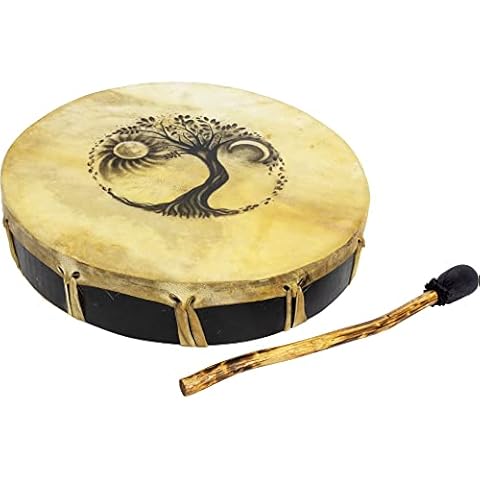 Ceremonial Frame Drum - Tree of Life, 12" diamerer, includes beater, Handmade & painted by artisans in Bali Cover