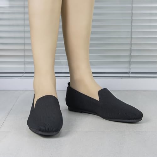 Image of Women's Flat Loafers Square Toe Work Office Flats Shoes Comfortable Knit Slip On Penny Loafers for Women Soft Dress Ballet Flats Driving Walking Knitted Shoes