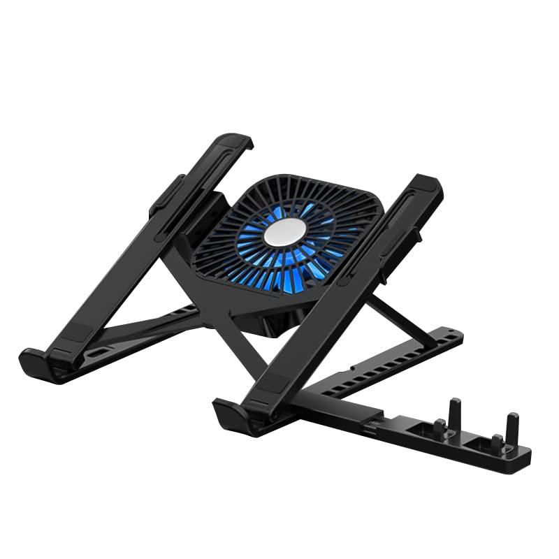 IRIS COLOURS™ Portable Ergonomic Foldable Laptop Stand with Cooling Fan Upto 17.3 INCH with 13 Adjustable Levels Anti Slip Silicon Rubber Pads for LAPTOPS Mobile Phones Tablets Books (Black)