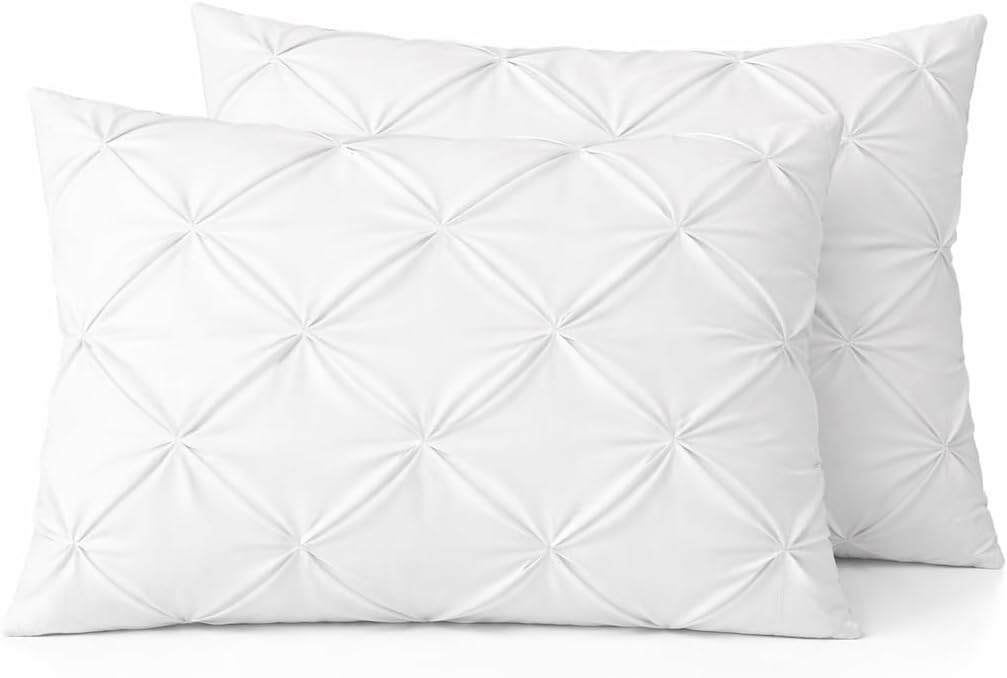 Pinch Pleated Pillow Shams with Hidden Zipper – Set of 2 Standard 20x26 – 600 Thread Count 100% Egyptian Cotton – Soft Luxury Decorative Bed Pillow Covers – White