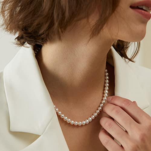 Silver 6MM Cream White Round Pearl Choker, 14K Gold Plated Dainty Cross Bow Lobster Clasp Necklace for Women Jewelry Gifts4