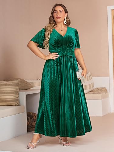 Image of Simplee Women's V Neck Velvet Maxi Dress Short Sleeve Empire Waist Long Formal Dress for Wedding Guest