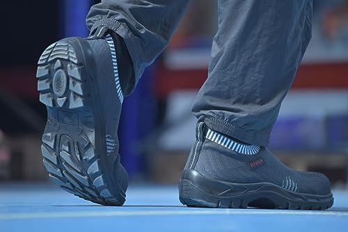KARAM ISI Marked Flyknit Safety Shoe Slip On | Excellent Grip, Comfort and Slip Resistance | Safety Shoes with Fibre Toe |Grey| FS201FN (FWSAMN) 08