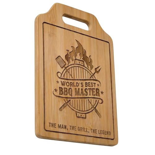 1 Piece Handmade Engraved Bamboo Cutting Board Personalised Chopping Board with BBQ Master Design House Warming Gifts 50th Birthday Gifts for Men (31x22cm)
