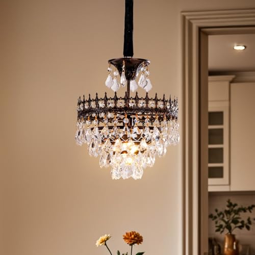 Vrygle Lámpara de Araña de Cristal: Lámpara Colgante Moderna con E14 Bombillas, 4 Capas de Cristal K9, Luz Ajustable en Tres Colores, Diseño Redondo, Ideal para Salón, Dormitorio, Φ30cm