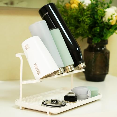 L-WASH Countertop Kitchen Bottle Drying Rack with Drain Tray 12.4 x 7.09 inch Counter Organizer for Insulated Water Baby Bottles and More - White