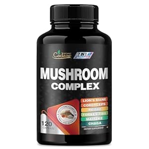 Organic Cadane 19in1 High Strength Mushroom Supplement 10800mg – Lions Mane, Cordyceps Sinensis, Reishi & More – 4-Month Supply for Brain Health, Focus & Immune System – 120 Capsules